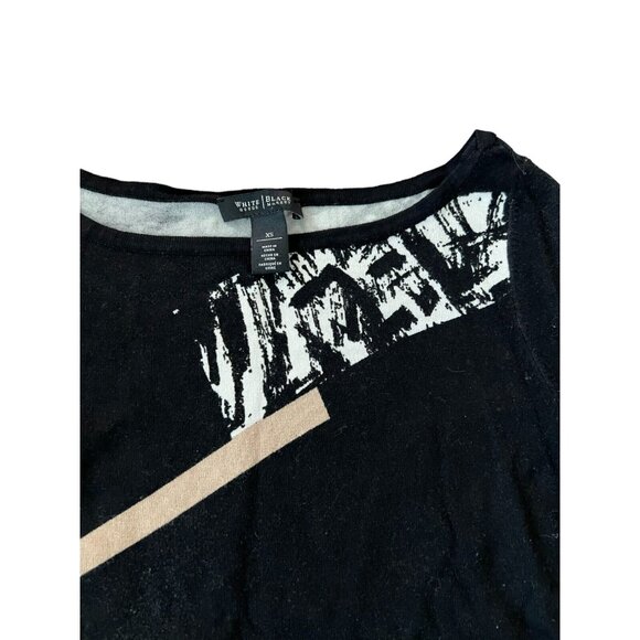 White House Black Market Top Womens XS Black White Knitted 3/4 Sleeves Boat Neck - Picture 3 of 6